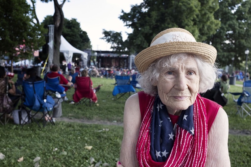 Fladge Hagen, 93, enjoys some Blues music at the W.C. Handy Blues & Barbecue Festival in Henderson, Kentucky. Ms. Hagen enjoys live music more than ever because, due to ongoing hearing loss, it’s so loud she can still hear it quite well.