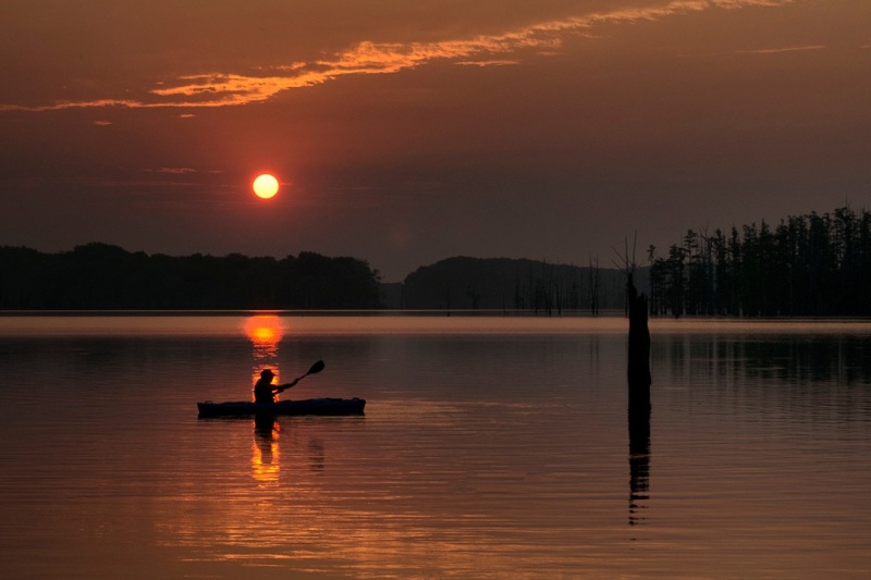 Dawn Kayaker at Hovey Lake in Posey County, Indiana